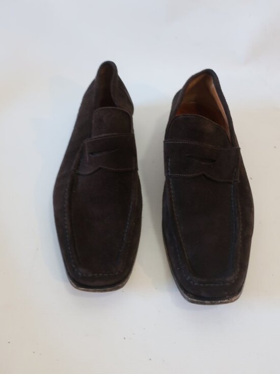 Mens Santoni Brown Suede Penny Loafer Shoes 11